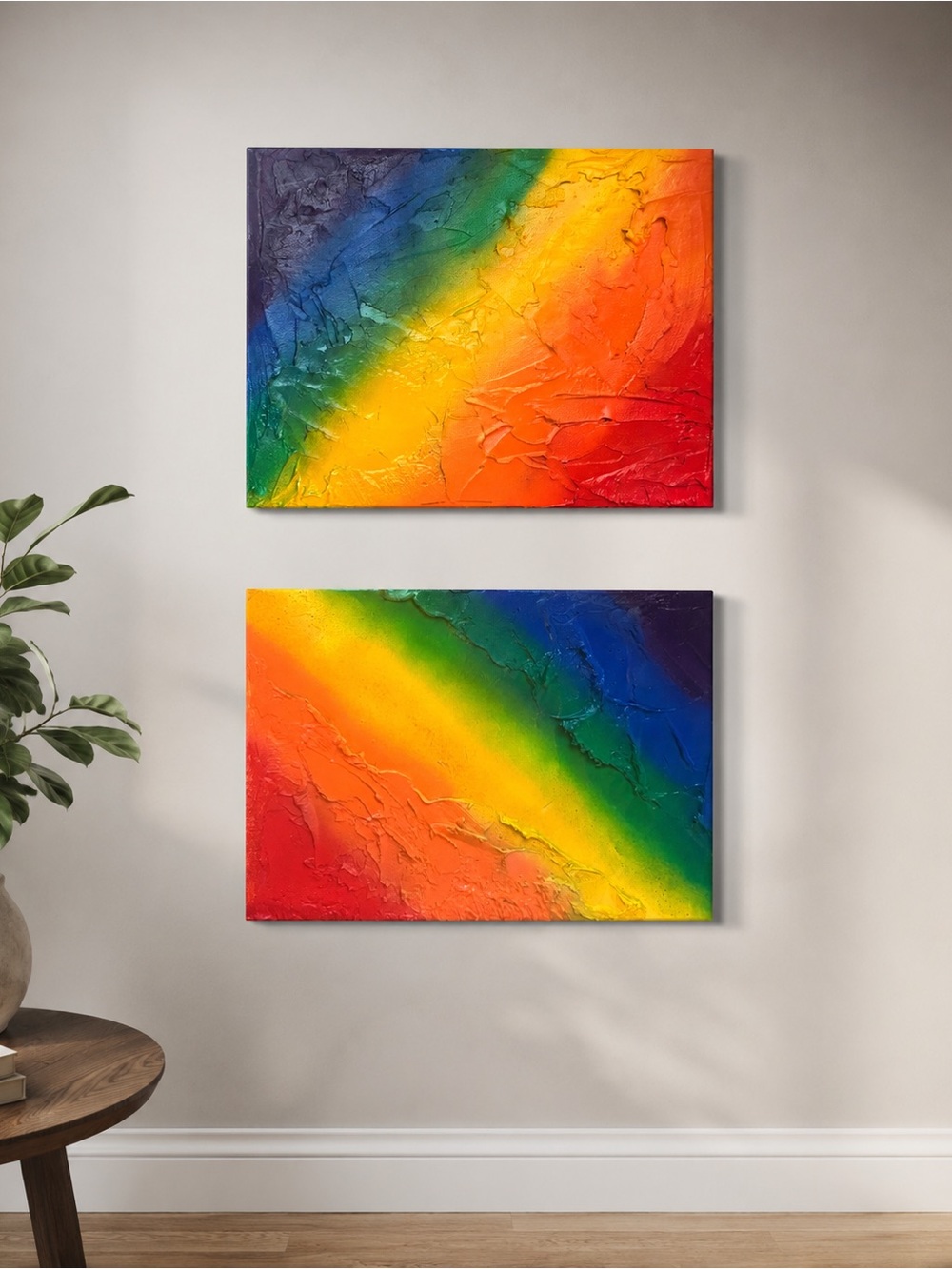 Vibrant Rainbow Abstract Canvas Wall Art - Multicolor